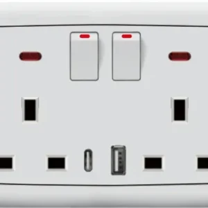 Eagle S-Factor Supplies - Focus 13A Multi Double Socket with Light, USB & Type-C